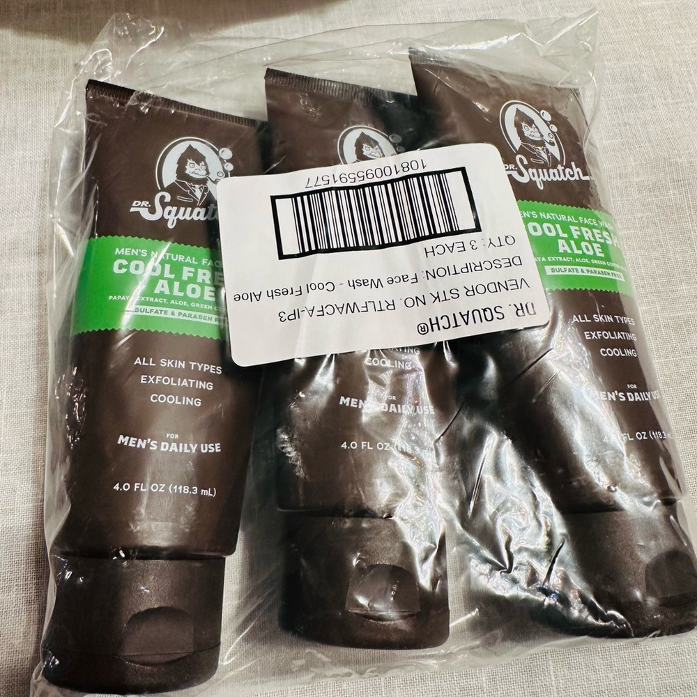 Dr. Squatch Men Natural Cool Fresh Aloe Face Wash 4.0 fl  (3 Tubes)